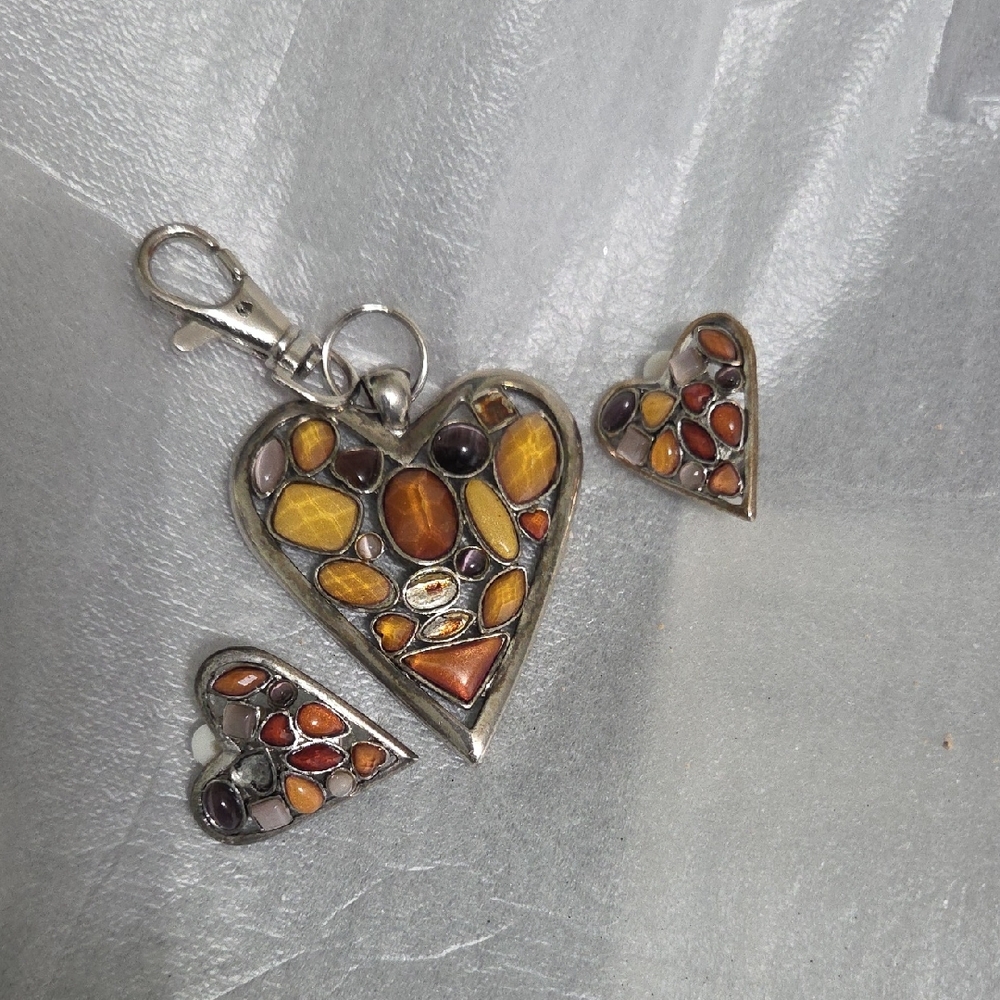 Source Unknown Multicolor Heart Necklace and Earrings